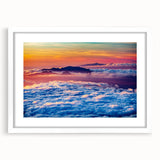 Abstract art print of Maui scenery in muted earth tones on a framed white mat, ideal for dining room decor.