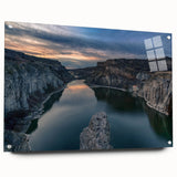 Large abstract wall art depicting Idaho scenery in muted earth tones on acrylic glass.