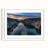 Abstract art print of Idaho scenery in muted earth tones on a white framed canvas, suitable for dining room decor.