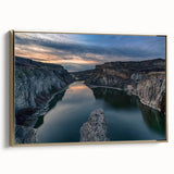 Framed canvas depicting a vintage-style Idaho landscape in muted gold and black tones, ideal for bedroom wall decor.