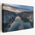 Side view of a stretched canvas depicting a serene Idaho landscape in soft earth tones, suitable for kitchen wall art.