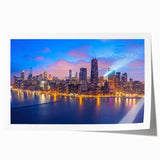Extra large rolled print of Chicago skyline in muted gray and blue tones, ideal for art wall dining room.