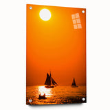 Acrylic print of Lake Michigan with serene blue and gray tones, ideal for dining room or bedroom wall art.