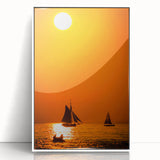 Art Deco poster of Lake Michigan, using muted blue and white tones on a framed acrylic, suitable for modern art wall decor.