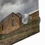 Large abstract wall art depicting Kansas scenery in muted earth tones on acrylic glass, suitable for dining room ambiance.