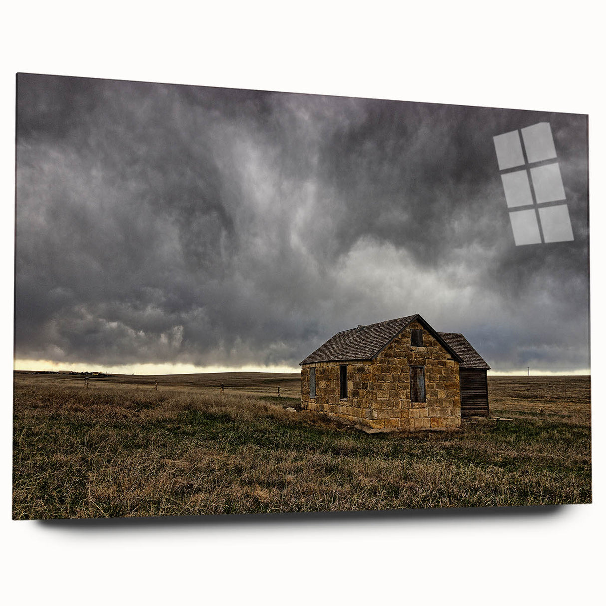Acrylic print of a large abstract landscape in muted earth tones, ideal for bedroom or dining room art.