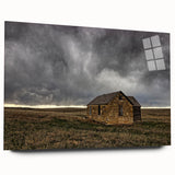 Acrylic print of a large abstract landscape in muted earth tones, ideal for bedroom or dining room art.