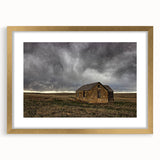 Extra large abstract art print depicting a textured Kansas scenery in gold frame, suited for living room decor.