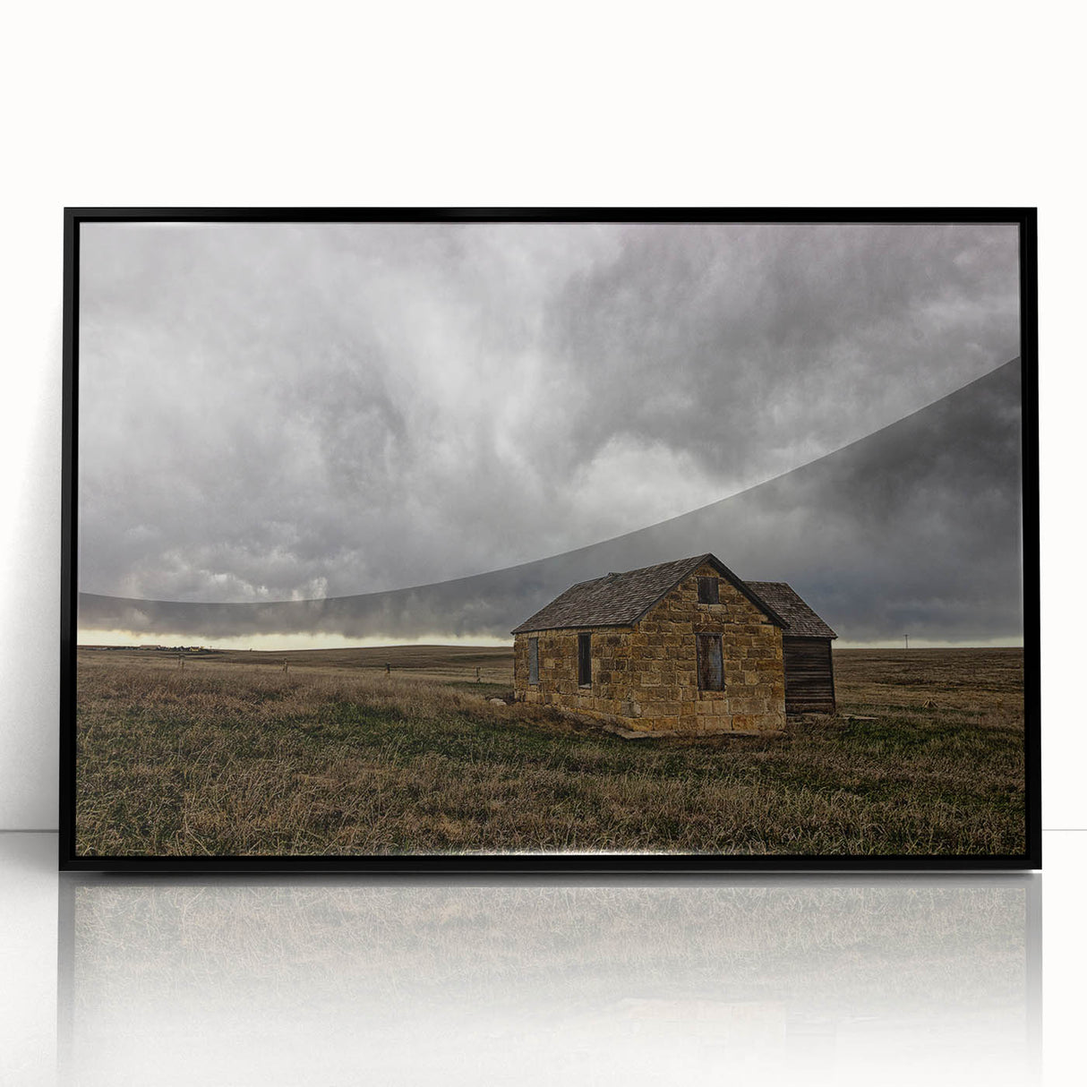 Large abstract wall art featuring a black and white Kansas scenery on a framed acrylic, ideal for modern art wall decor.