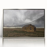 Mid-century modernist art depicting a Kansas scenery in acrylic, framed in silver, ideal for nursery wall art.