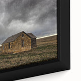 Framed canvas of a textured Kansas scenery in black with colorful accents, ideal for living room decor.