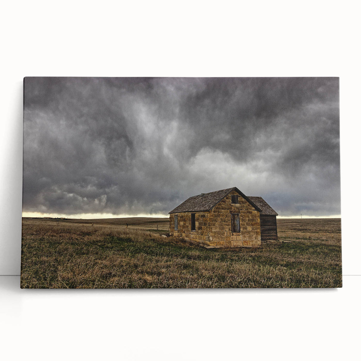 Black and white photo of Kansas scenery on stretched canvas, ideal for kitchen wall art or bedroom.