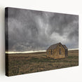 Large art depicting the Kansas landscape on a stretched canvas, featuring muted earth tones, ideal for kitchen wall art.