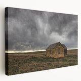 Large art depicting the Kansas landscape on a stretched canvas, featuring muted earth tones, ideal for kitchen wall art.