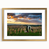 Extra large abstract art print of a textured Kentucky landscape in muted earth tones, framed in gold.