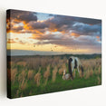 Side view of a large stretched canvas featuring a serene Kentucky landscape in soft pastel tones, ideal for kitchen wall art.