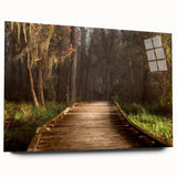 Large abstract wall art of Louisiana scenery in muted earth tones on acrylic glass, ideal for bedroom or dining room decor.