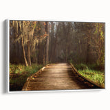 Vintage poster art of a Louisiana scenery on a framed canvas, featuring colorful art with black accents.