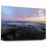 Acrylic print of Acadia, Maine scenery with vibrant green and blue tones, ideal for bedroom or dining room decor.