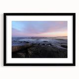 Extra large framed wall art of abstract Acadia, Maine scenery in vibrant, colorful textures, ideal for living room decor.