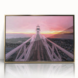 Large art print of a serene Maine landscape in muted earth tones on framed acrylic, ideal for modern nursery wall decor.