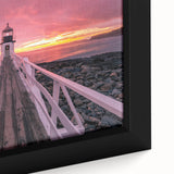 Extra large framed canvas of a textured Maine scenery in black with colorful accents, ideal for living room decor.