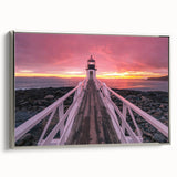 Framed canvas of a Maine landscape painting in vintage style with colorful art on a black background.