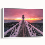 Vintage poster art of Maine scenery on a framed canvas, featuring a blend of colorful art in blue and green tones.