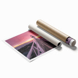 Landscape art of Maine scenery with soft floral elements in muted colors on a large rolled canvas.