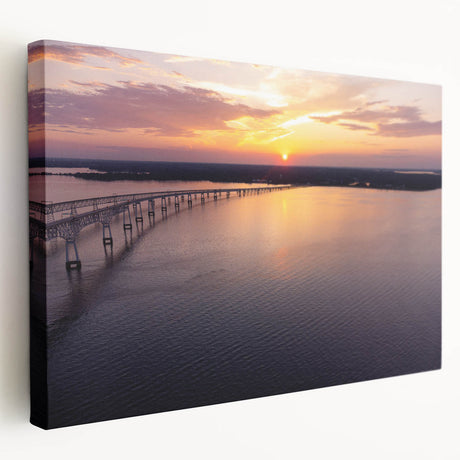 Side view of a stretched canvas featuring a serene Annapolis, Maryland scenery in soft blue and green tones.