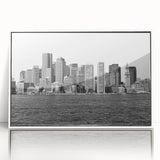 Acrylic print of Boston skyline with muted gray and blue tones in an art deco style, ideal for modern art wall decor.