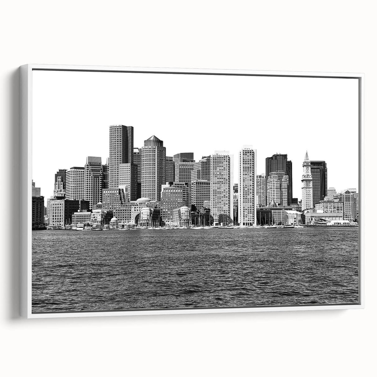 Framed canvas of a colorful Boston landscape painting, ideal for living room decor.