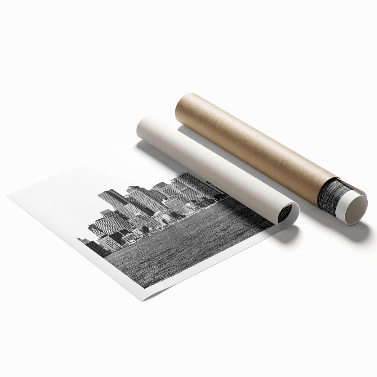 Extra large rolled print of Boston scenery featuring pastel floral designs.