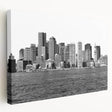 Large wall art on stretched canvas featuring a scenic Boston skyline in muted blue and gray tones.