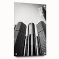 Acrylic print of a large abstract depiction of Detroit skyline in muted gray and blue tones.