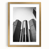 Extra large abstract art print of Detroit skyline in textured gold frame, ideal for living room decor.