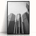 Large abstract wall art depicting Detroit skyline in muted grays and blues on a framed acrylic print.