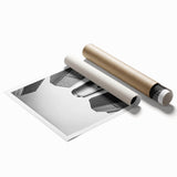 Extra large rolled print of Detroit skyline with muted gray and blue tones, ideal for classy bathroom wall art.