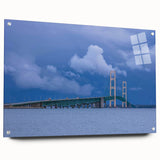 Acrylic print of a Michigan Upper Peninsula landscape in earthy green and blue tones, ideal for dining room decor.