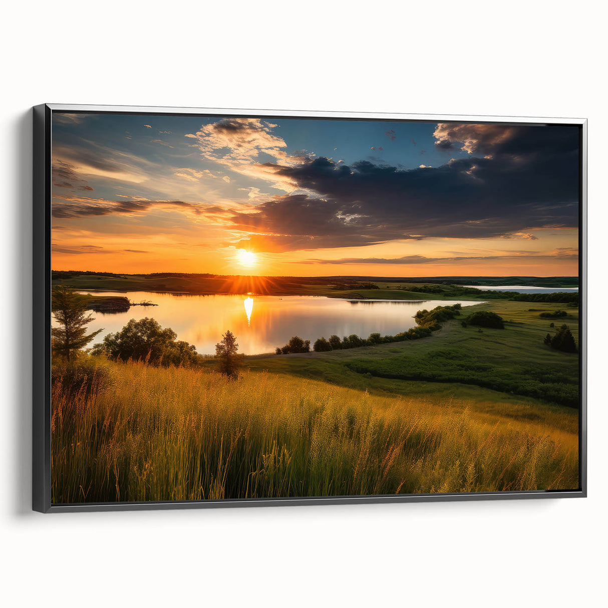 Black and white landscape art painting of Minnesota scenery on framed canvas, ideal for bedroom wall decor.