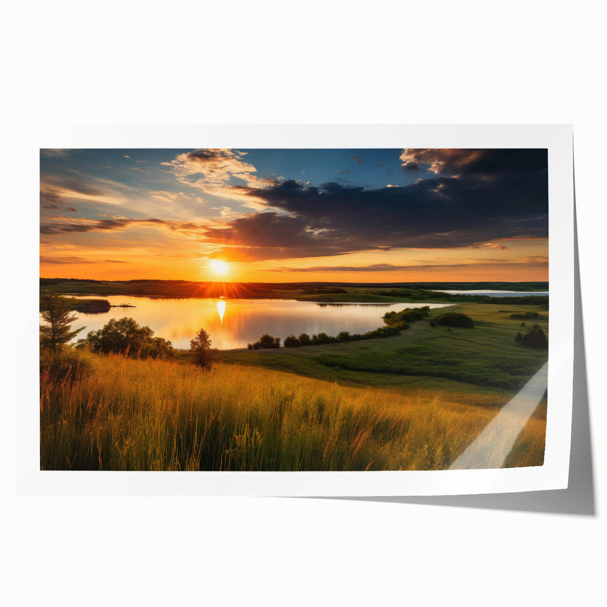 Extra large rolled print of a Minnesota scenery with vibrant green and blue tones, ideal for art wall dining room.