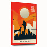 Acrylic print of a large abstract Kansas City skyline in muted blue and gray tones, ideal for bedroom or dining room art.