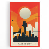 Black and white skyline of Kansas City on a large stretched canvas, suitable for kitchen wall art.
