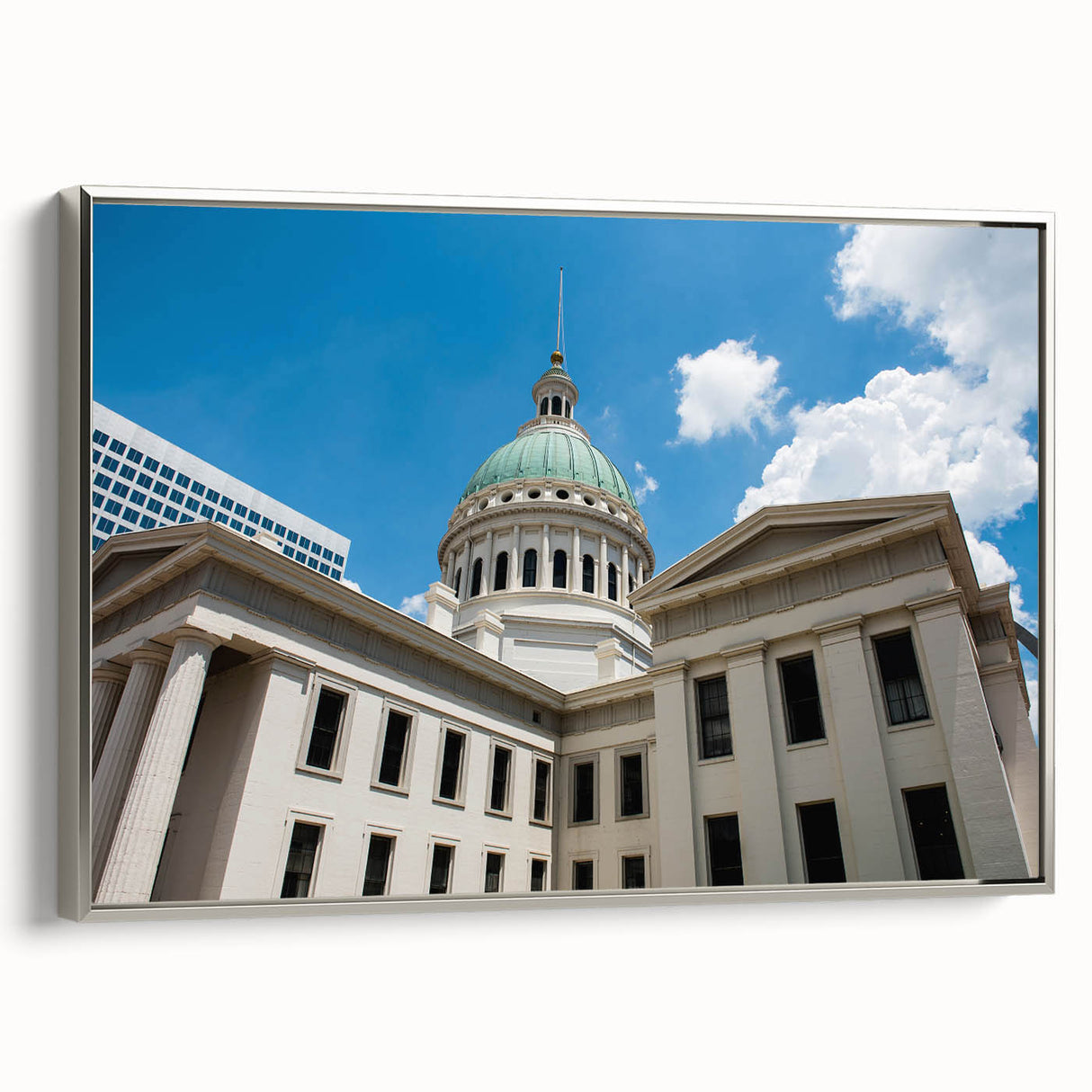 Framed canvas featuring a vintage-style landscape painting of the St.