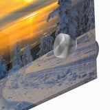 Large abstract wall art depicting Montana scenery in muted earth tones on acrylic glass, ideal for dining room ambiance.