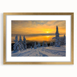 Extra large abstract art print of Montana scenery in textured strokes on a gold-framed canvas, ideal for living room decor.