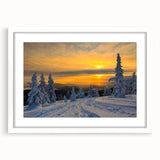 Abstract art print of Montana scenery in muted earth tones on a white matted frame, ideal for dining room decor.