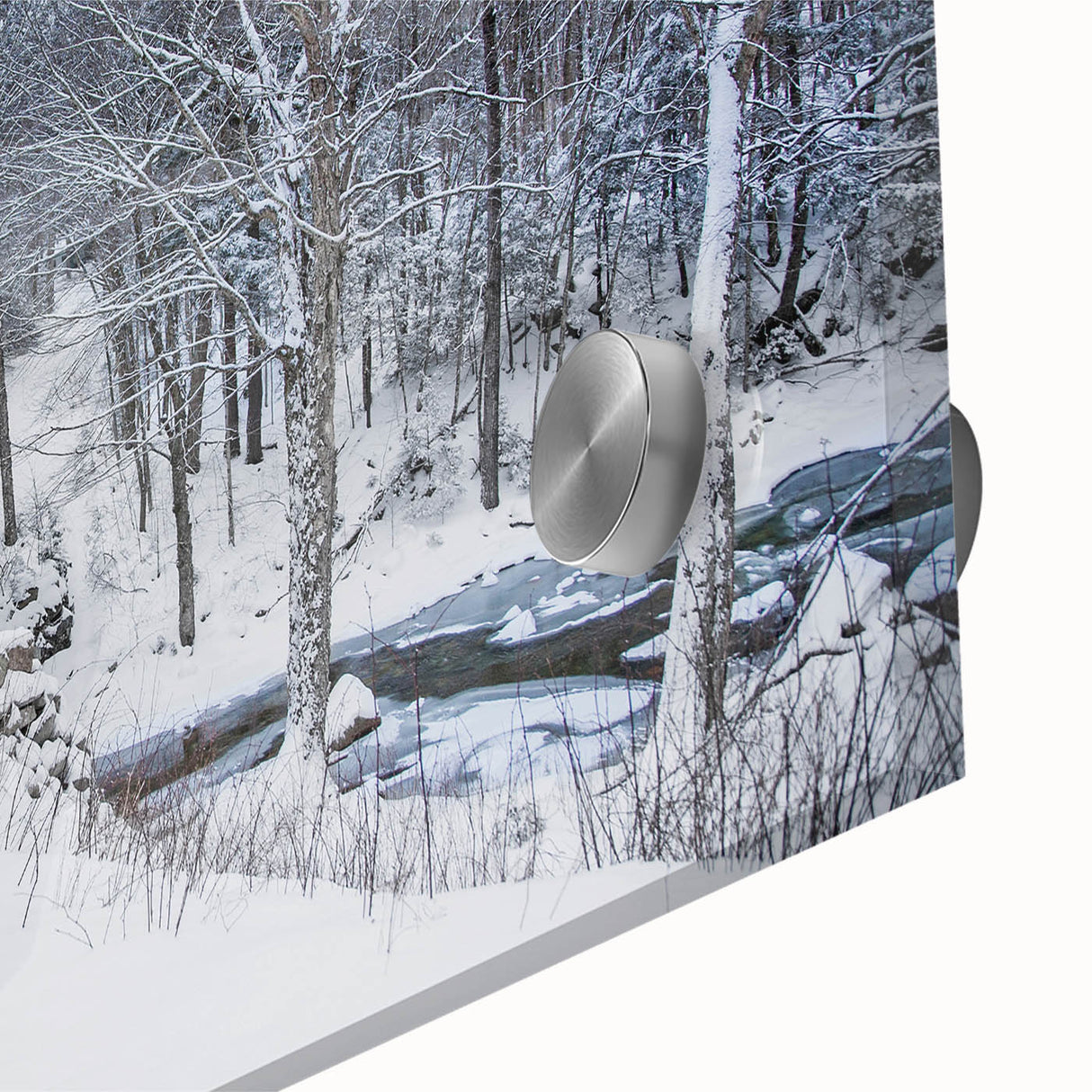 Large abstract wall art print of New Hampshire scenery in muted earth tones on acrylic glass, ideal for dining room ambiance.