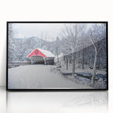 Large abstract wall art depicting a serene New Hampshire landscape in muted earth tones, framed in black acrylic.