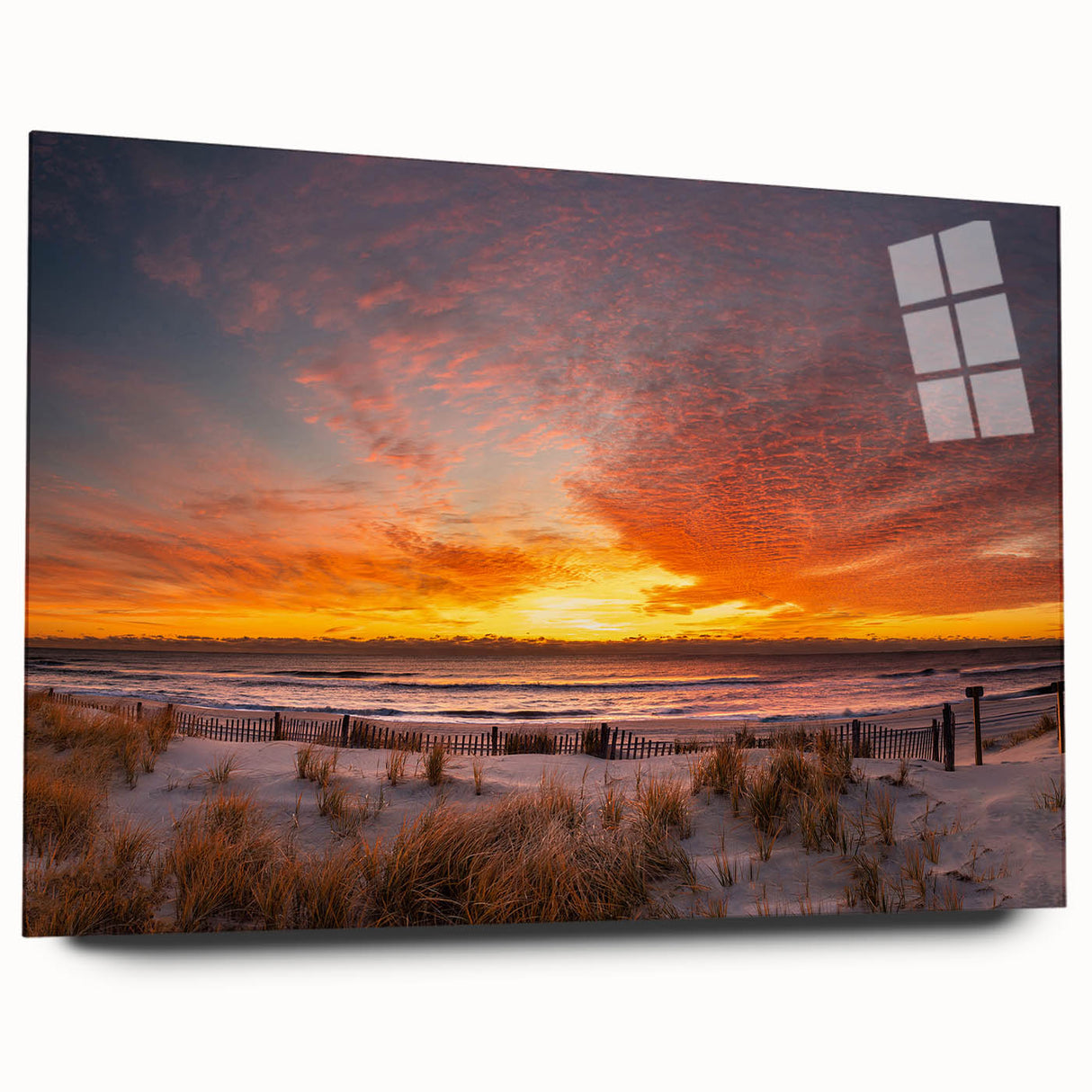 Large abstract wall art depicting a New Jersey scenery in muted earth tones on acrylic glass.